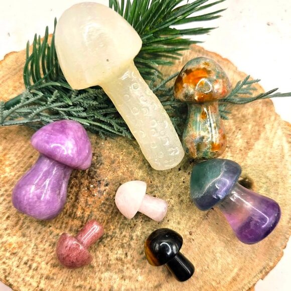 Assorted 7pcs Nature Crystal Stone Mushrooms - Picture 1 of 10
